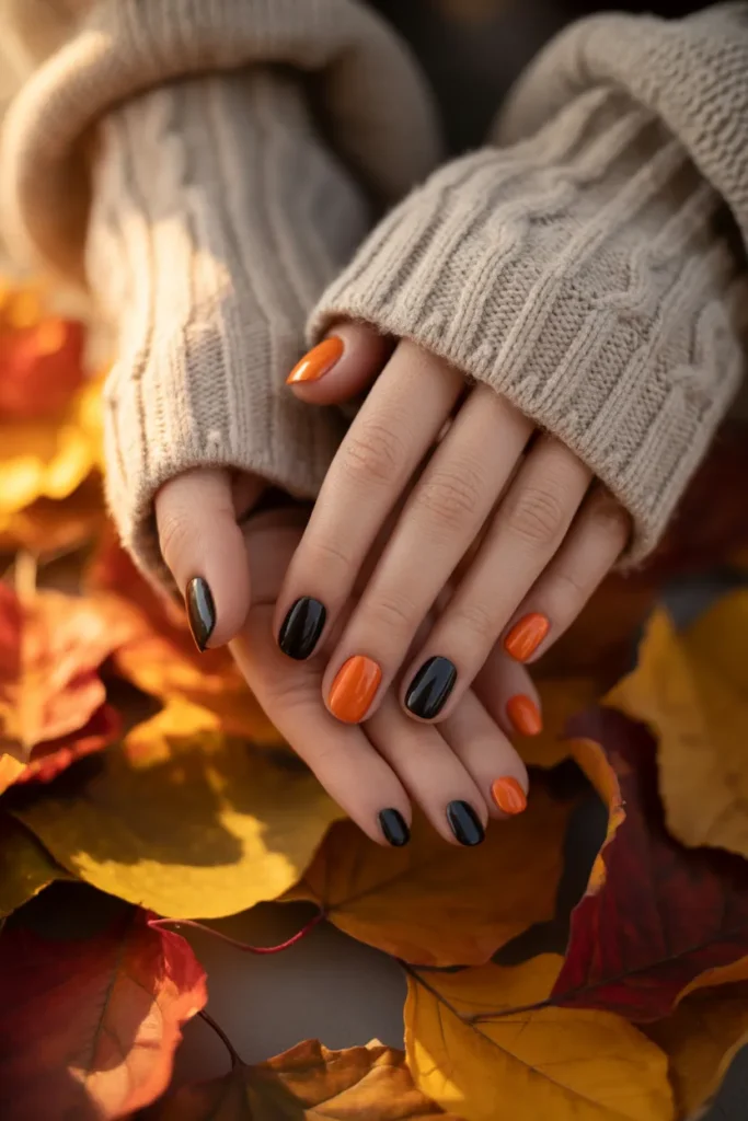 Classic Black & Orange Combo Nails Design