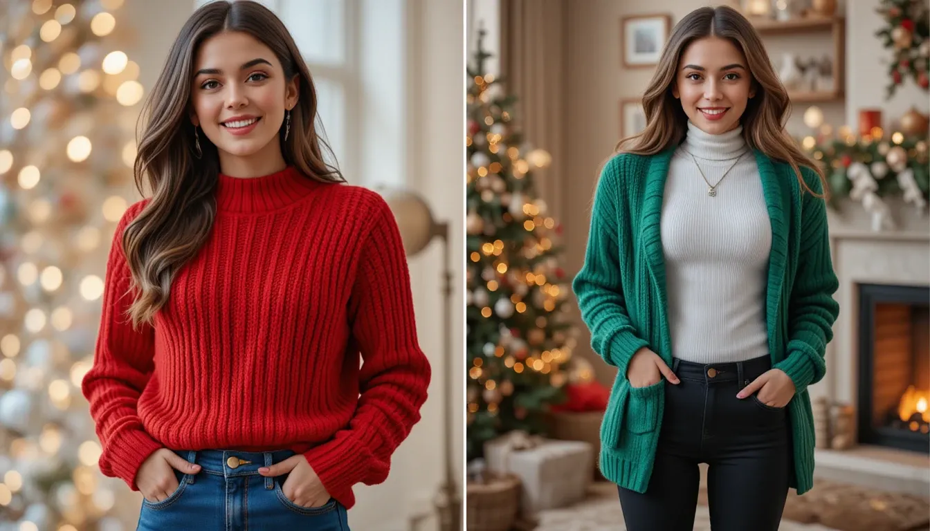 Women christmas outfits with jeans