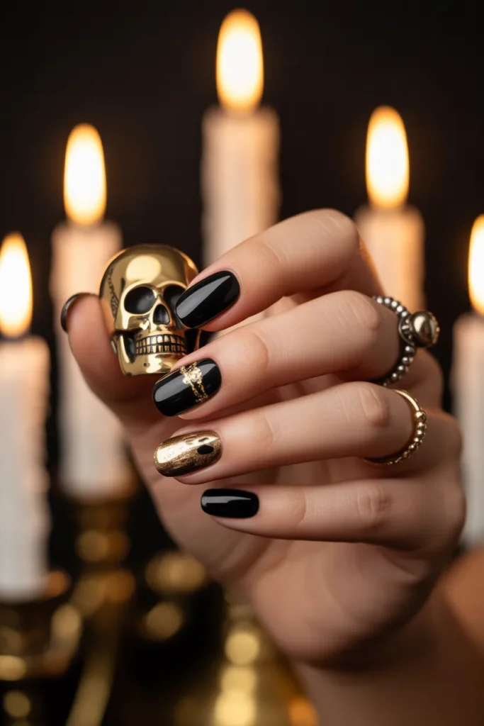 Black and Gold Royal Nails Designs for women