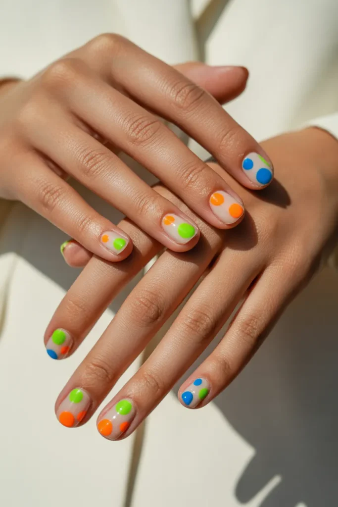 Colorful Dots on a Neutral Base Nail designs 