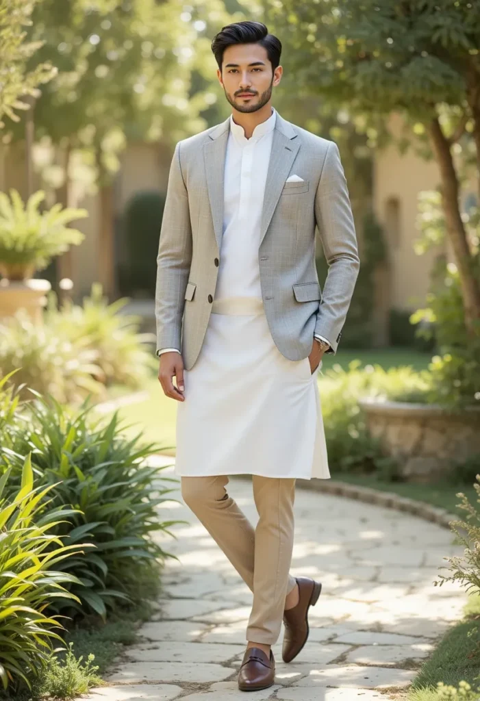 Stylish Linen Blazer and Kurta