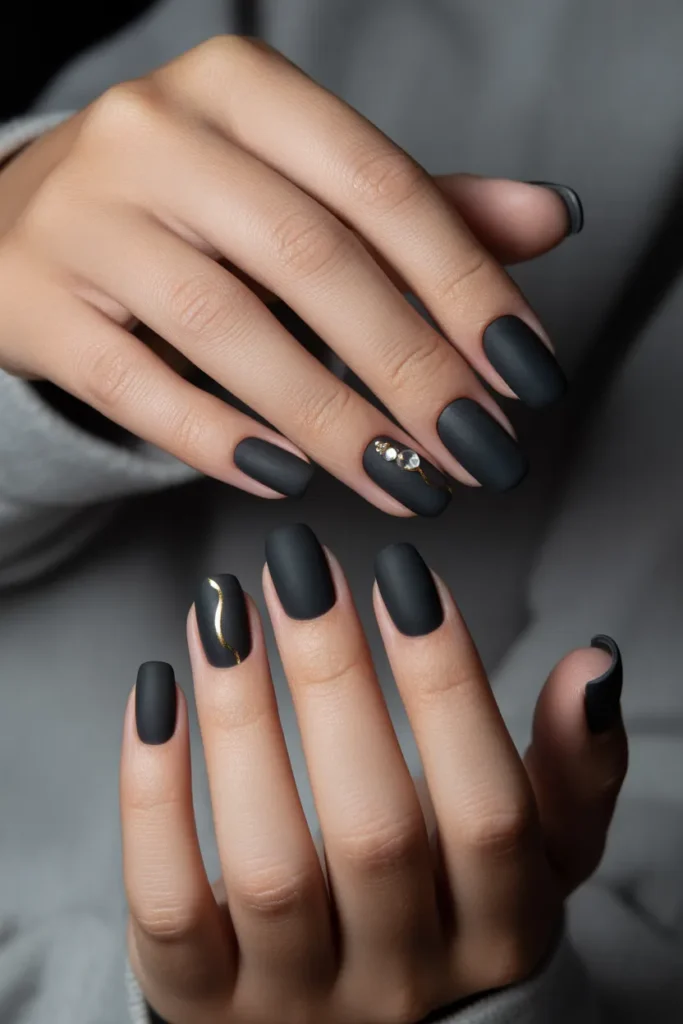 Matte Black Acrylic Nails designs