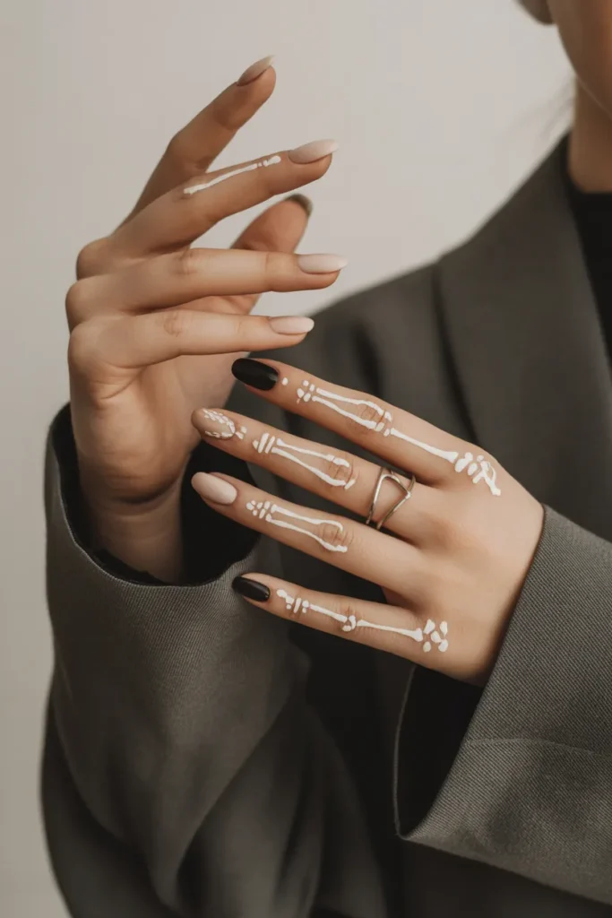 Minimal Skeleton Lines women nails