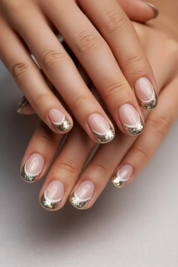 Polished French Tips with Glitter Nails design