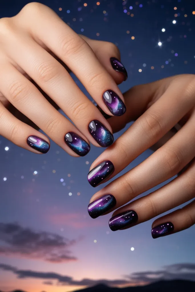 Purple Galaxy Glam Nail designs for women