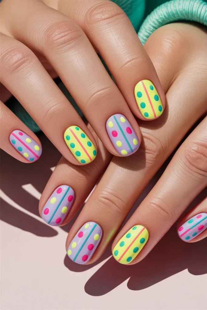 Simple Dots and Stripes nails design for women