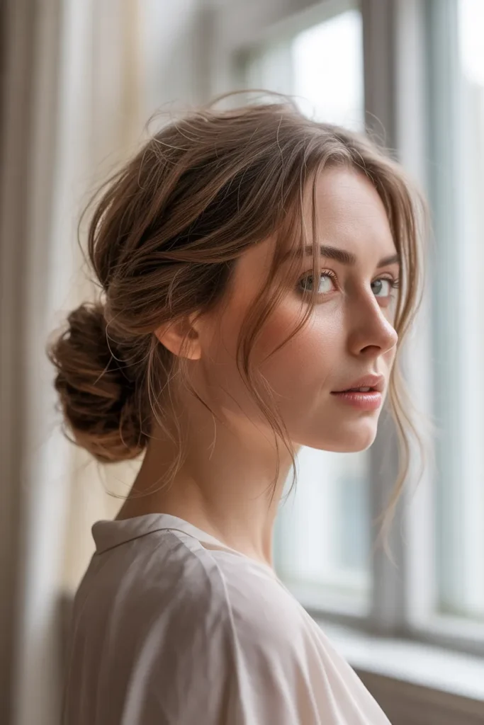 Messy Low Chignon with Strands