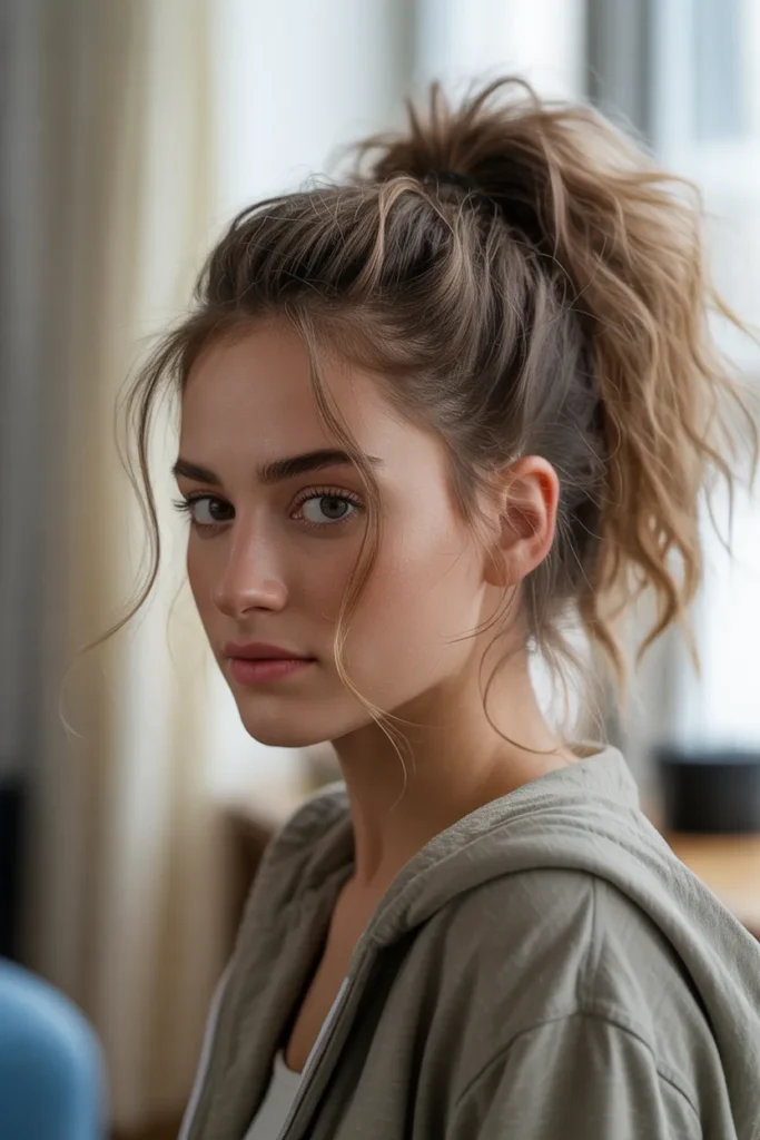 Messy High Ponytail with Loose Ends