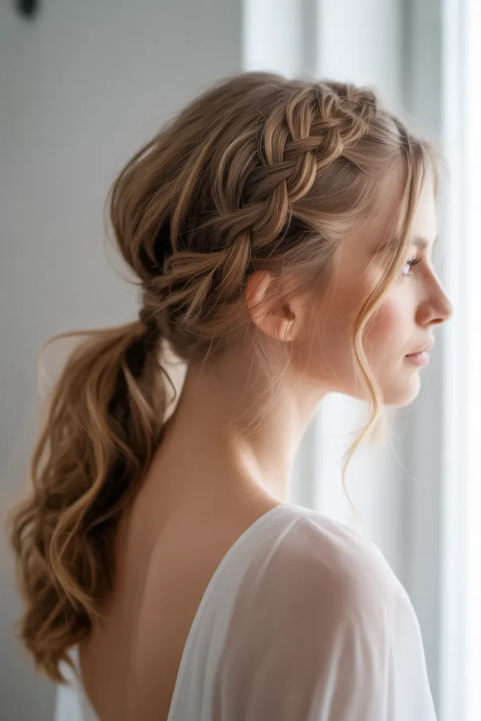 Crown Braid with a Loose Ponytail