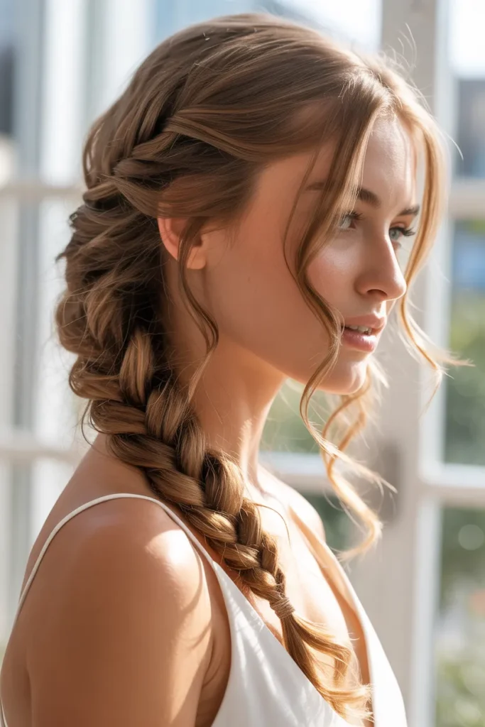 Side Swept Braid with Soft Curls