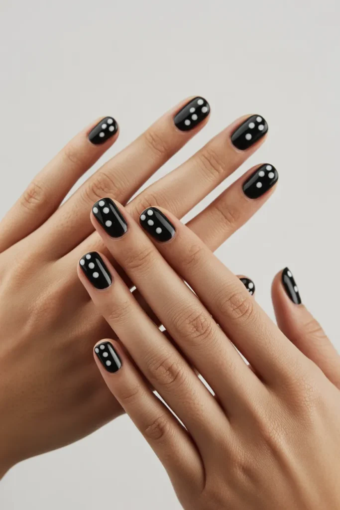 Black Gel with White Dots Nail designs