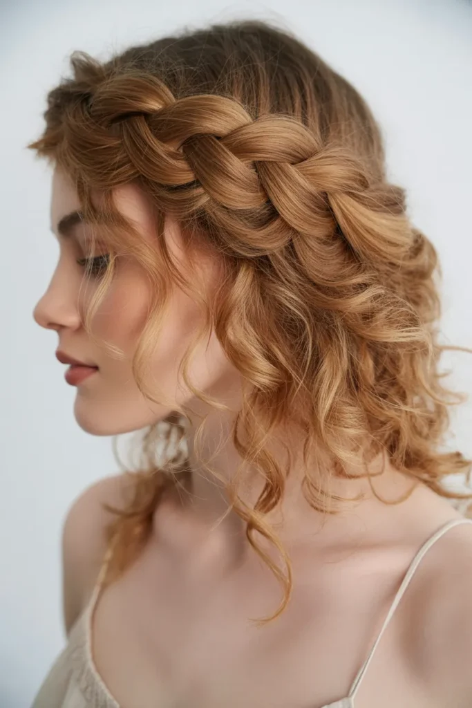 Braided Crown with Loose Curls