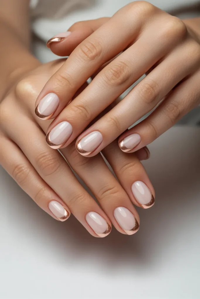Classic French with Rose Gold Nails ideas for women