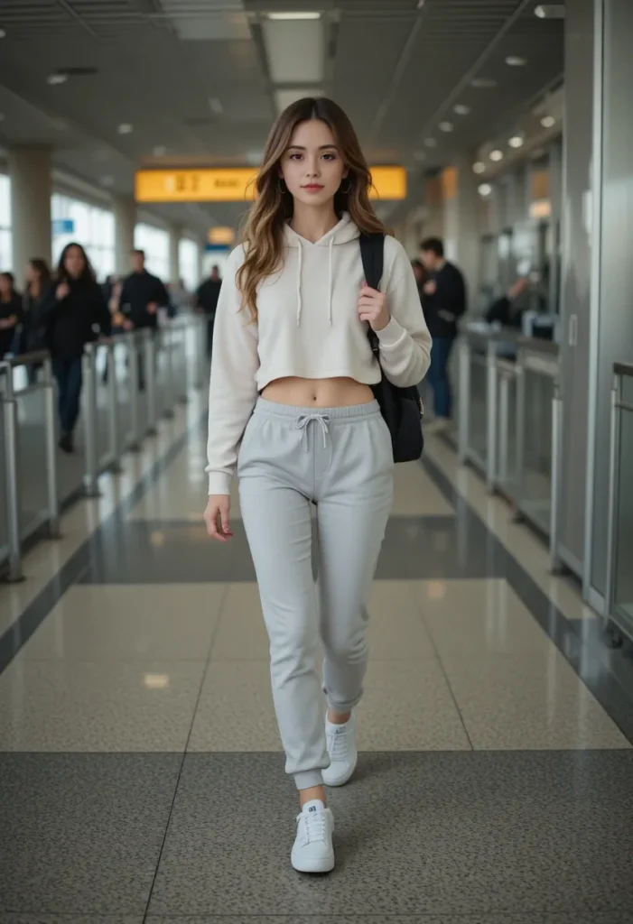 Cropped Hoodie + High-Waist Joggers women airport outfits