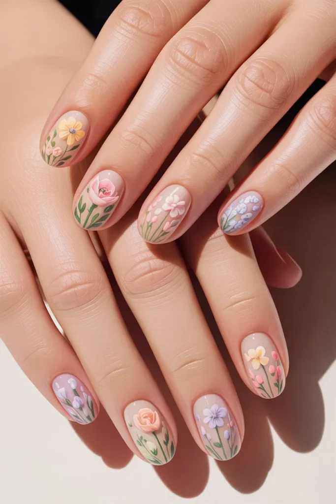 Delicate Floral Nails Designs