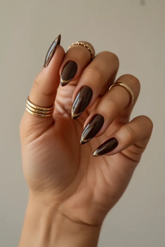 Glossy Chocolate Brown with Gold Accents