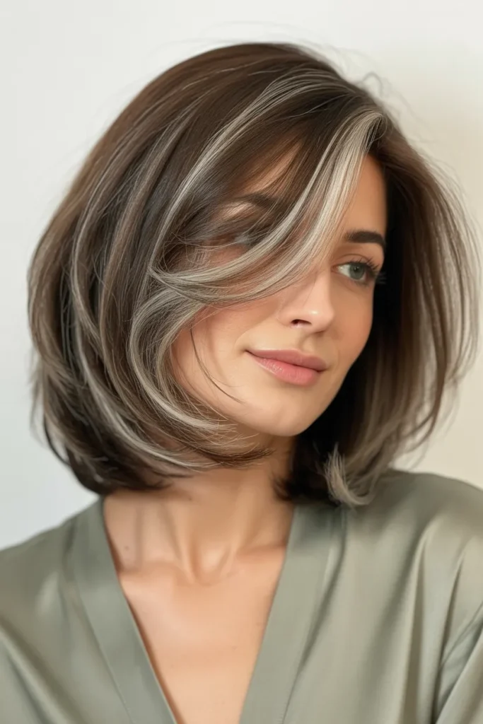 Layered Brown Lob with Silver Dimension