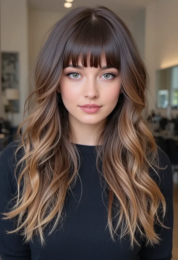  The Layered Curtain Bangs with Long Waves hairstyles