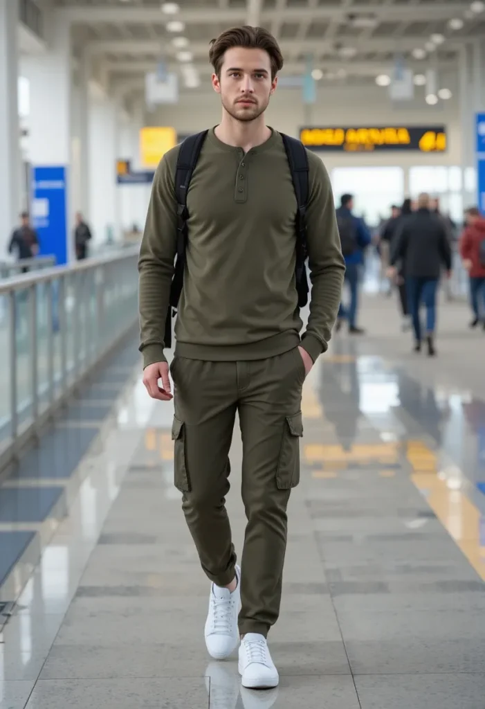Long-Sleeve Henley + Cargo Pants