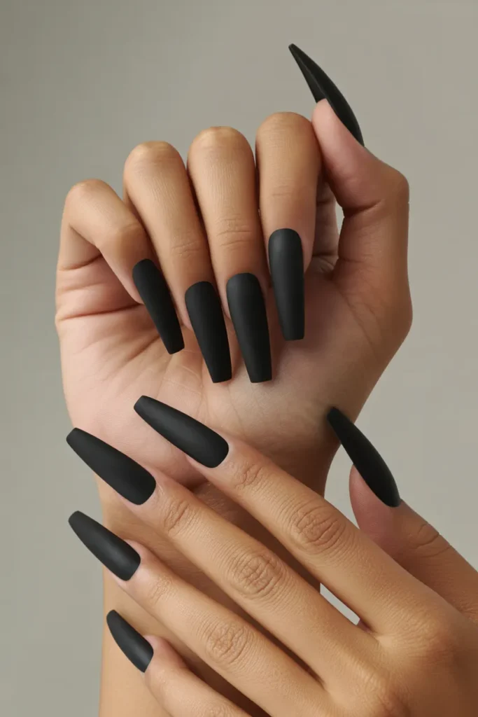 Matte Black Coffin Nails