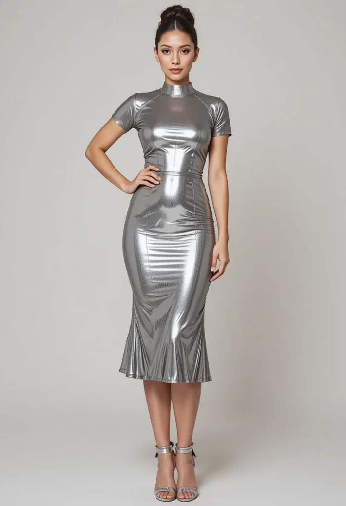Metallic Midi Dress for a Futuristic Vibe