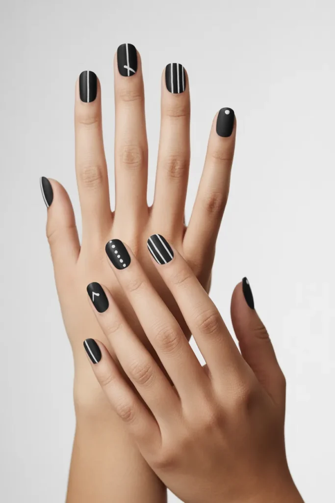 Minimalist Black and White Nail designs for women