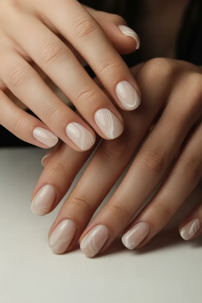 Nude and White Marble Nail designs
