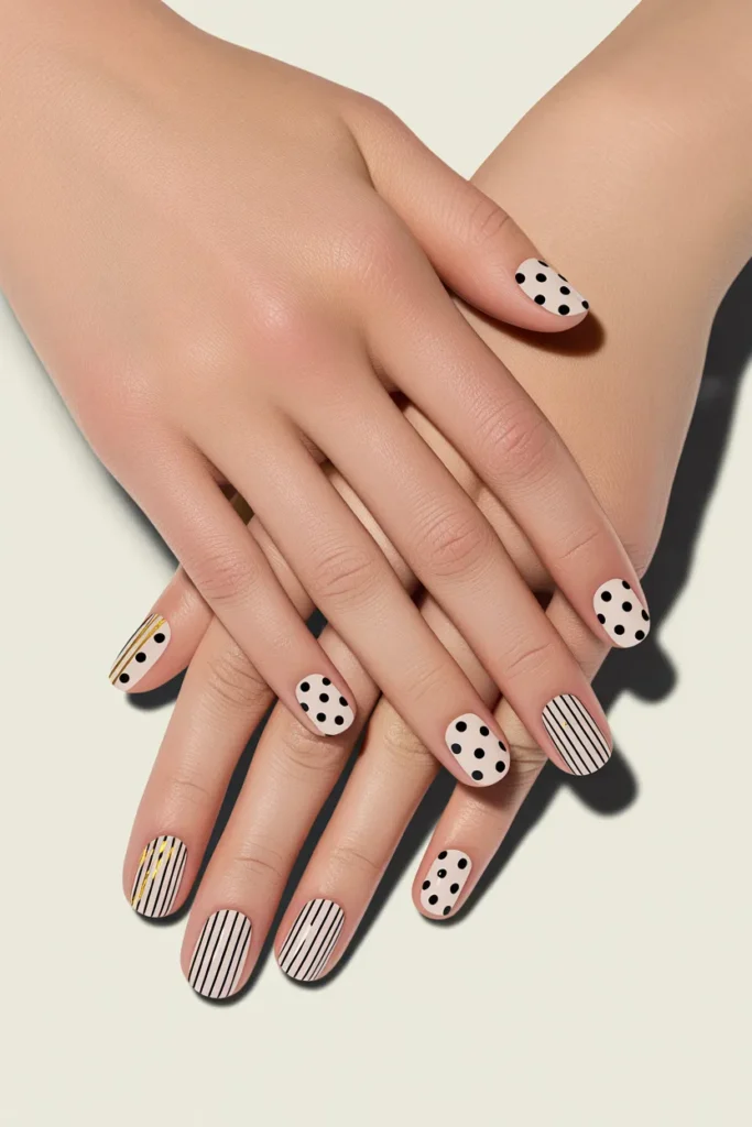 Polka Dots and Stripes Nail designs for women