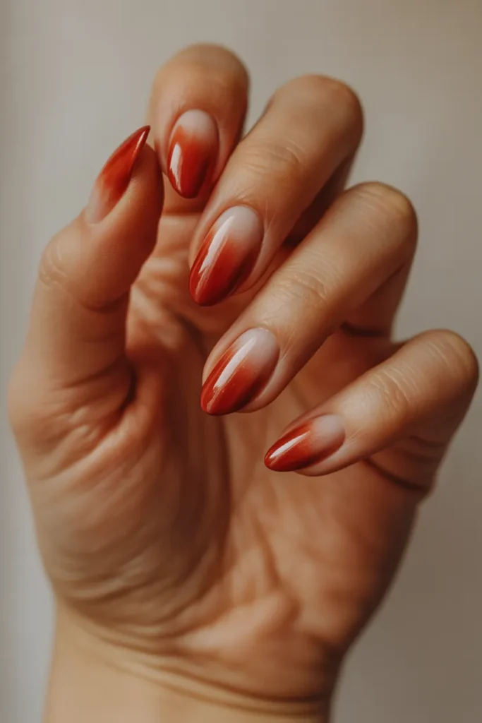 Rustic Red Ombre Nails