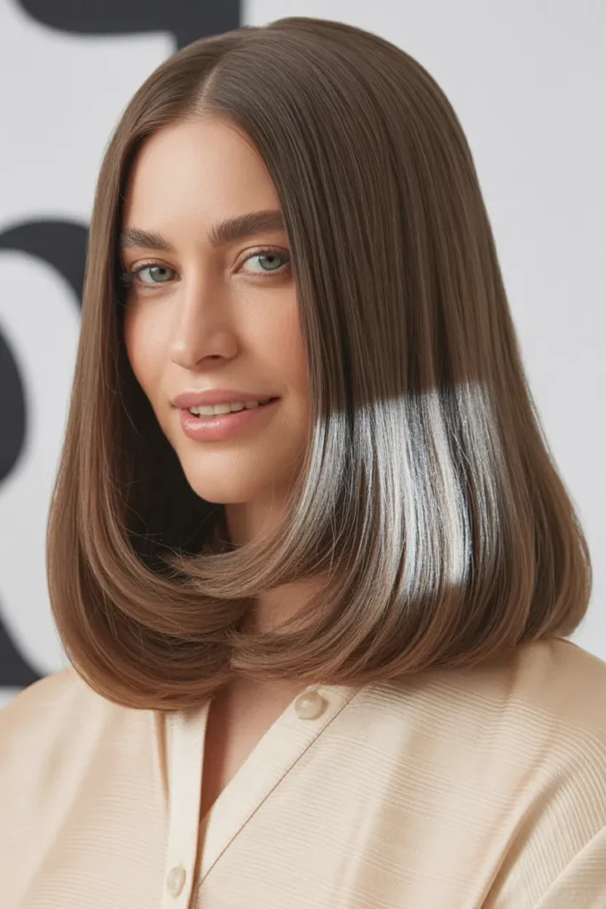 Sleek Shoulder-Length Cut with Silver Accents