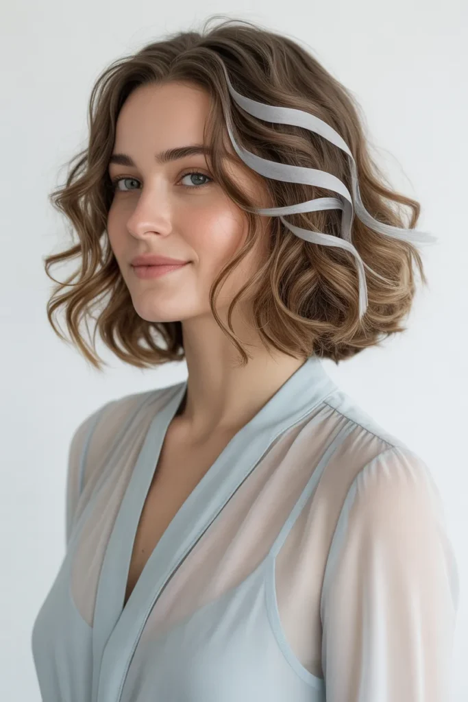 Soft Brown Waves with Silver Ribbons