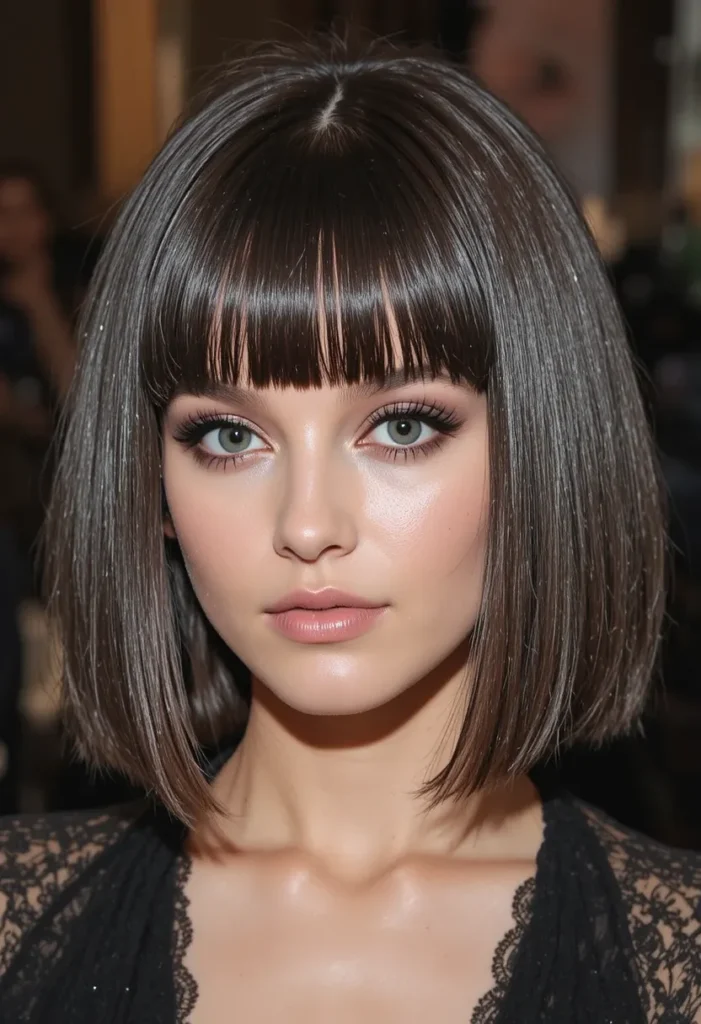 The Lob with Blunt Fringe hair style