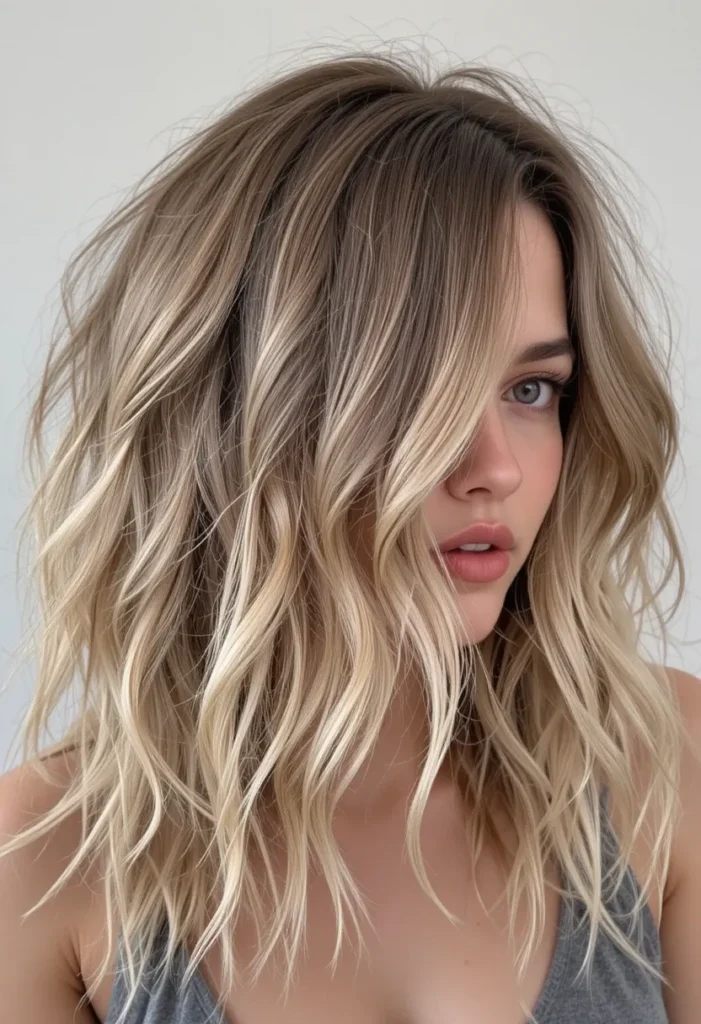 The Shaggy Lob with Beach Waves hairstyles for women