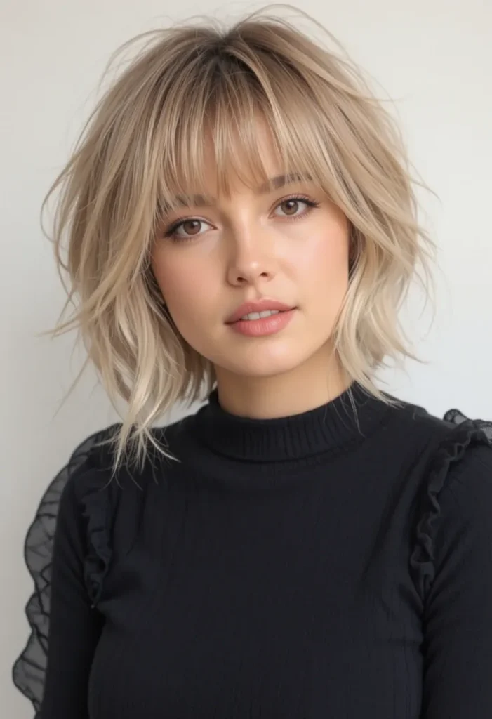 The Tousled Lob with Bangs