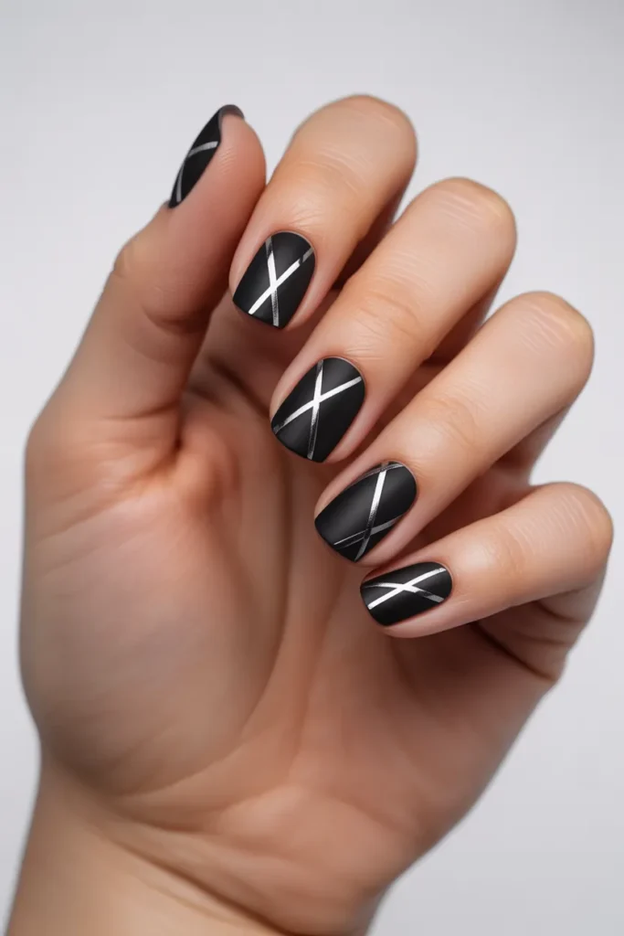 Matte Black with Silver Geometric Accents