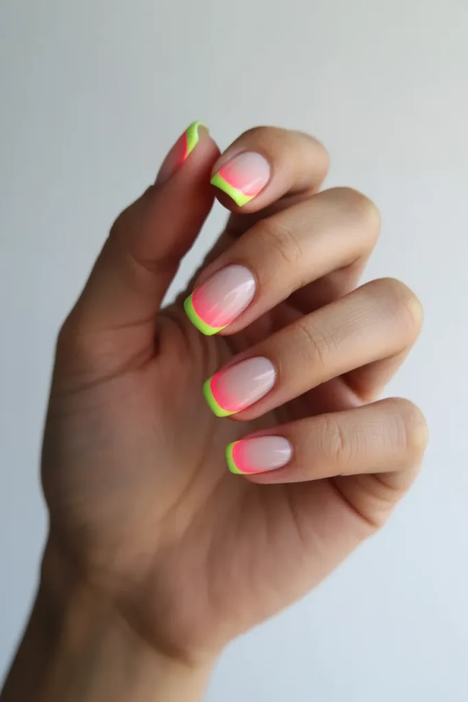 Neon French Tips with Ombre Effect