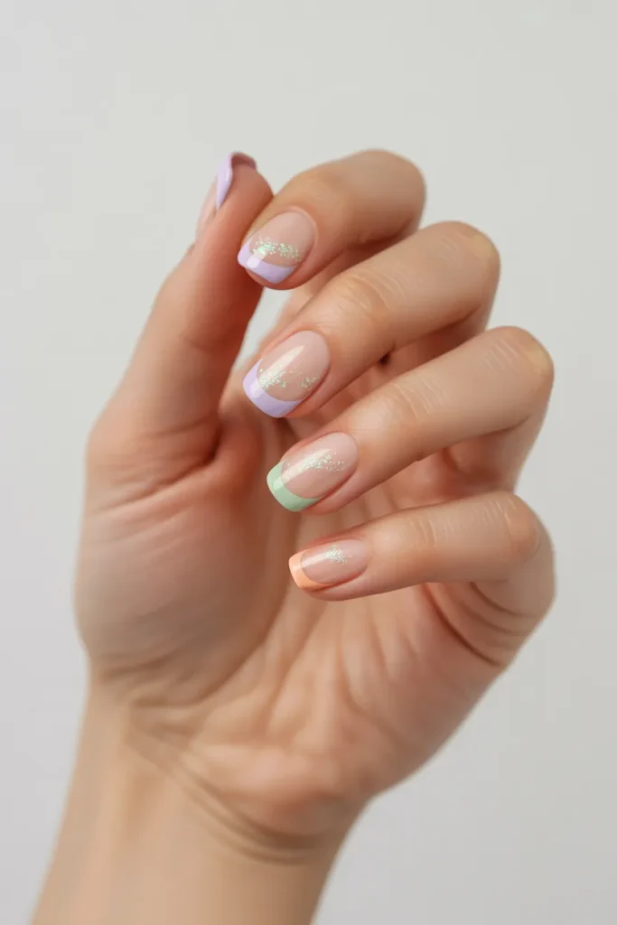 Pastel French Tips with Glitter Accents