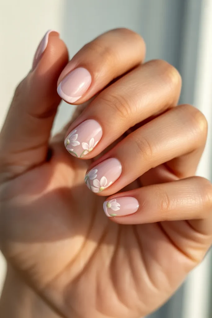 Pastel Pink Tips with White Flowers