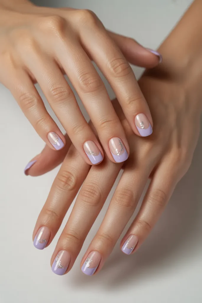 Lavender French Tips with Silver Glitter
