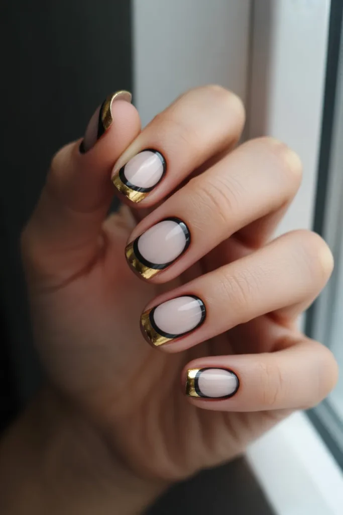 Black French Tips with Gold Foil