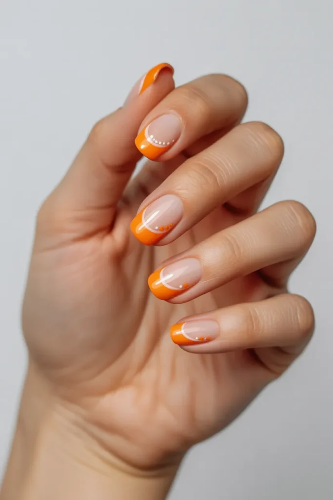 Orange French Tips with White Accents