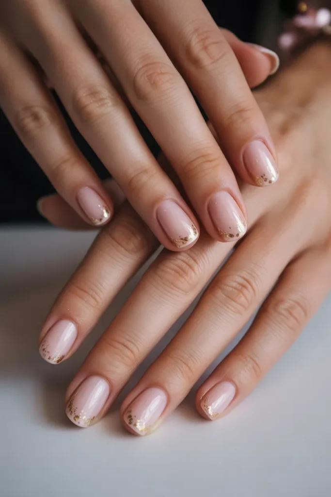 Blush Pink Tips with Gold Glitter