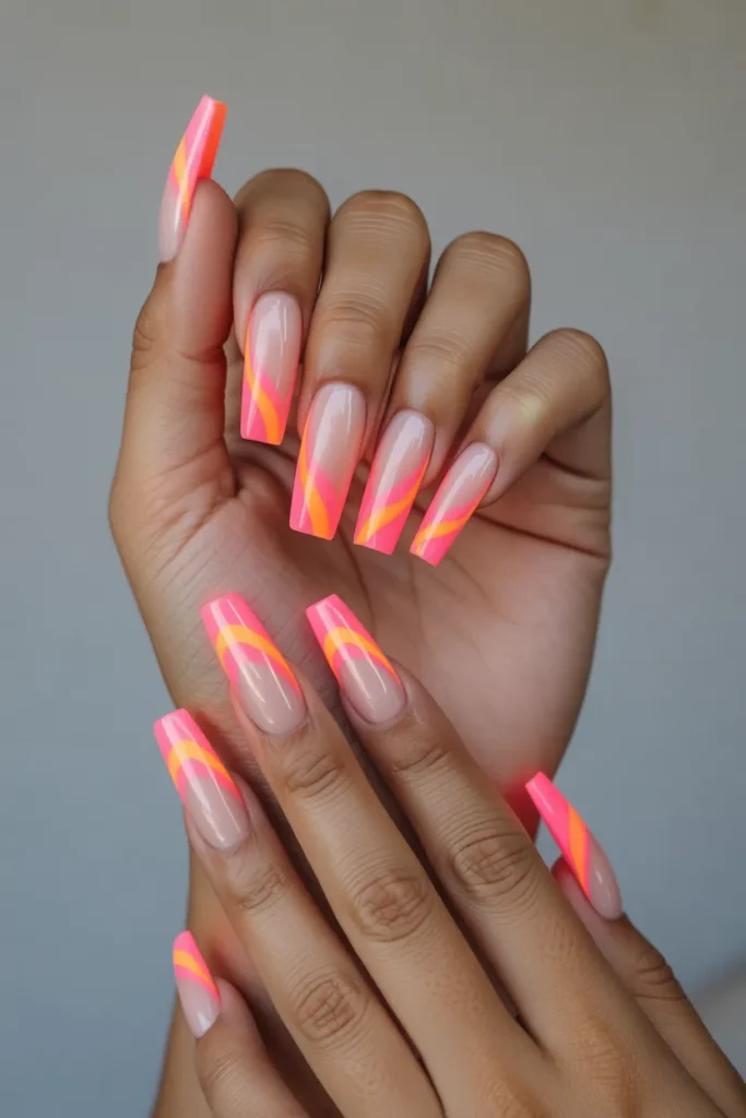 Abstract Neon Swirl Nails