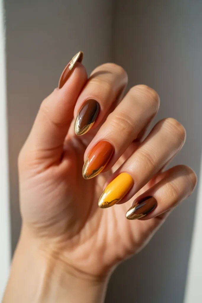Autumn Ombre with Gold Leaf Tips