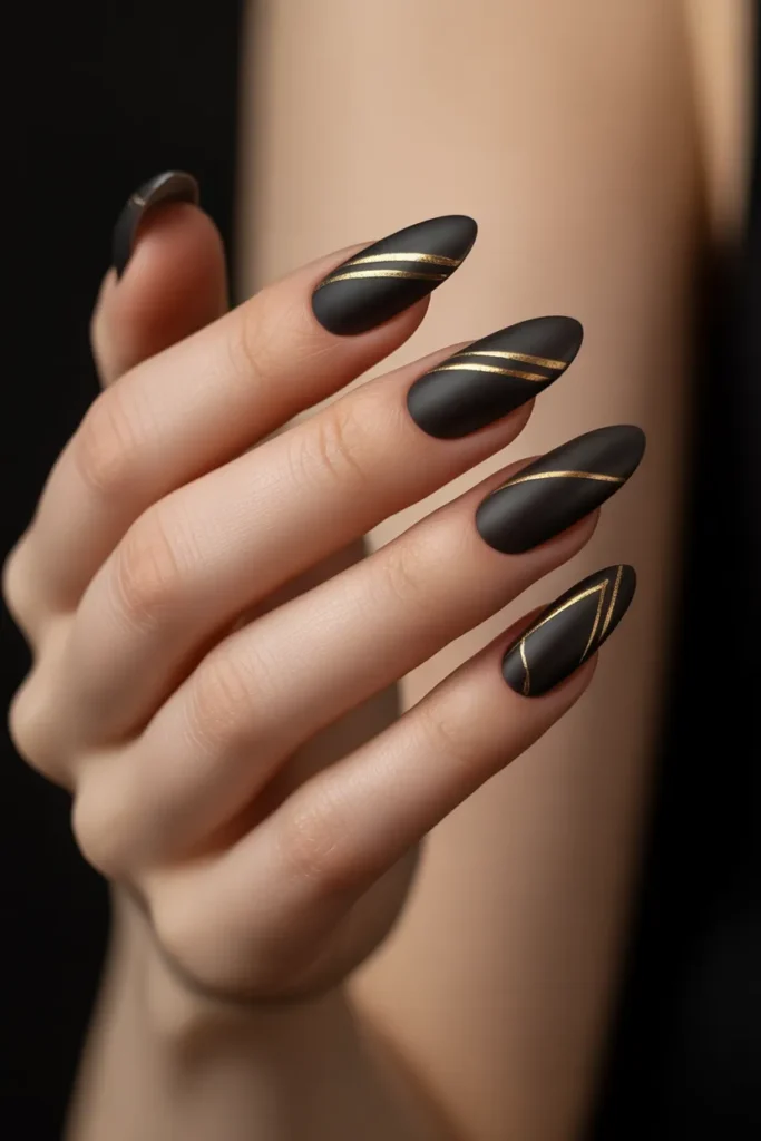 Black and Gold Matte Nails