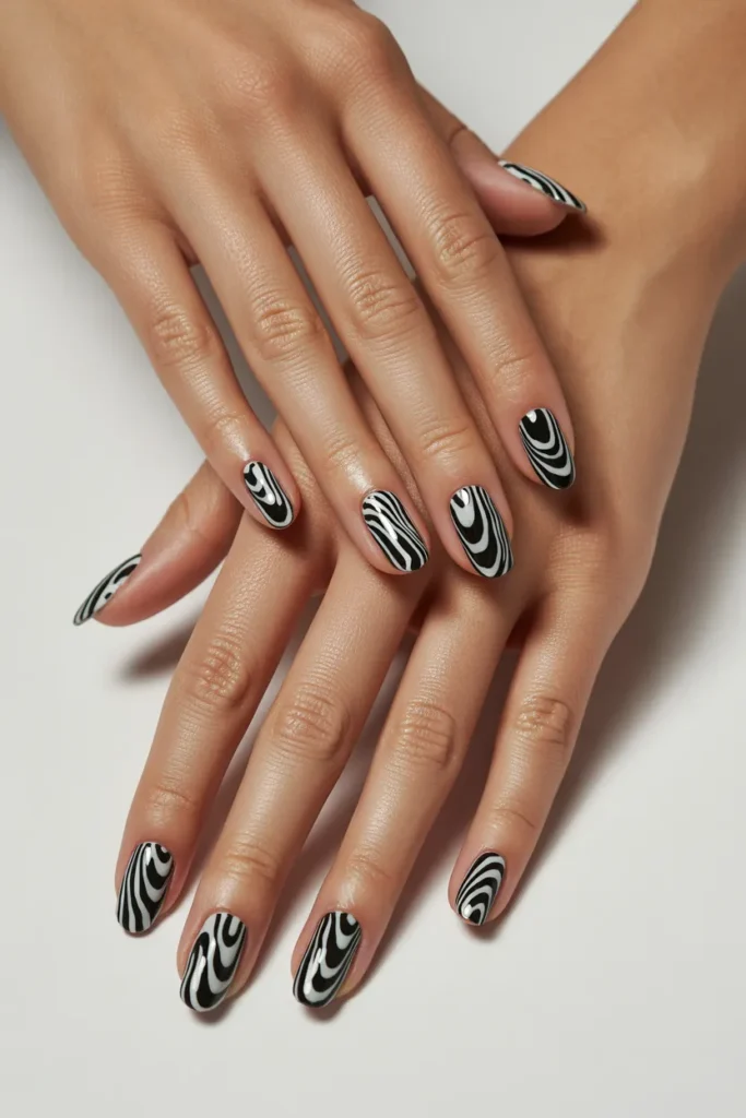 Black and White Swirl Nails