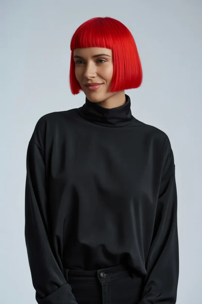 Bright Red Blunt Bob
