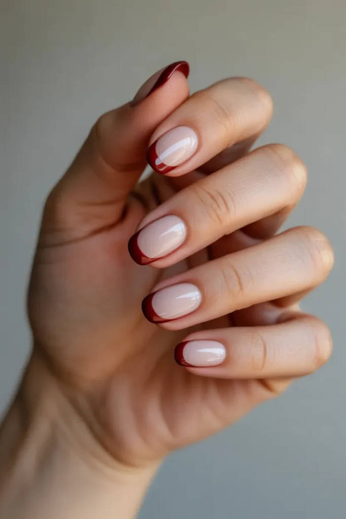 Burgundy and Nude French Tips