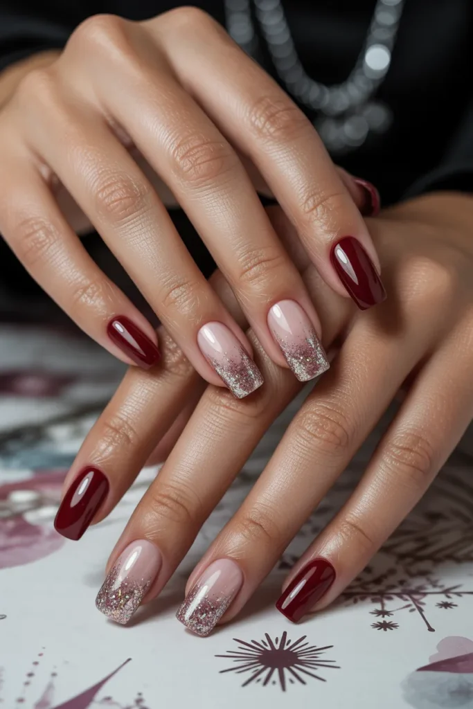 Burgundy with Glitter Gradient