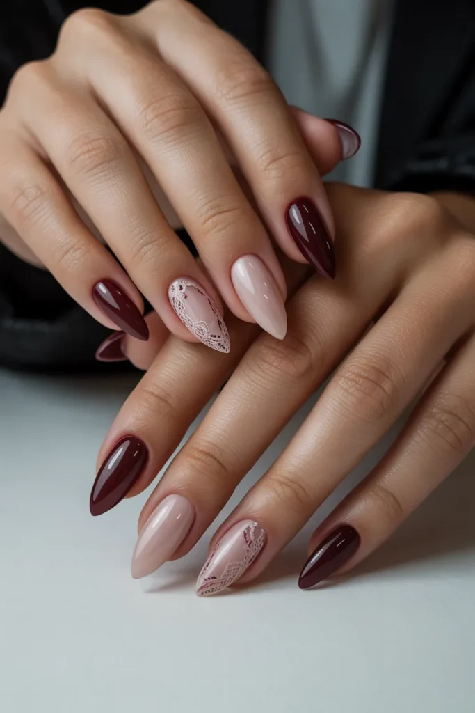 Burgundy with Lace Detailing